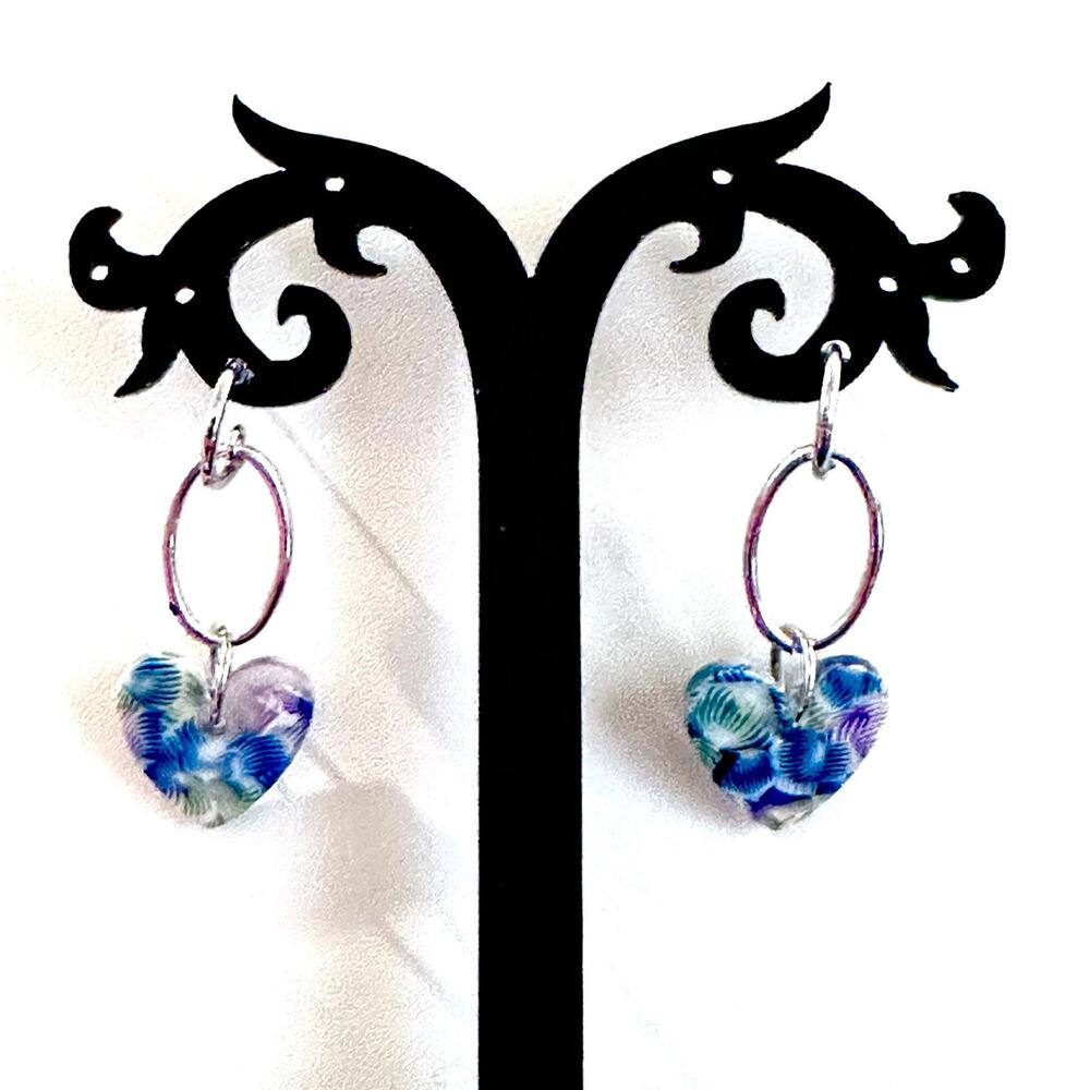 Acrylic Heart Silver Drop Earrings
